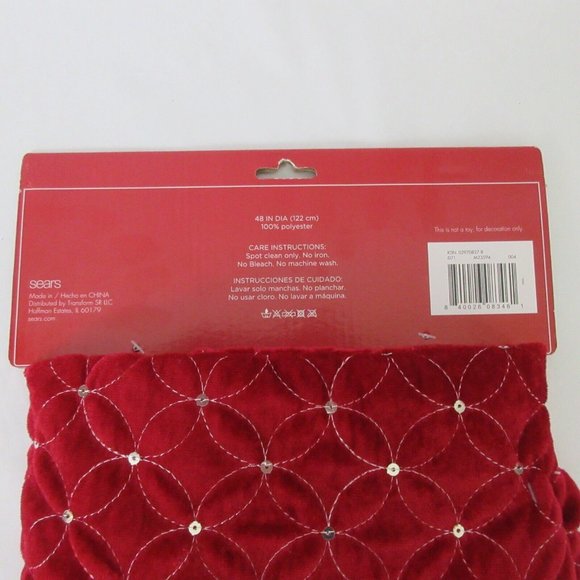 Trim A Home 48" Lightweight Red Tree Skirt Quilted with Sequins & Red Border - Picture 6 of 7